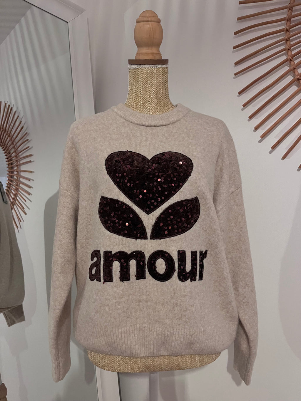 Pull Femme Amour beige  - style Bohème