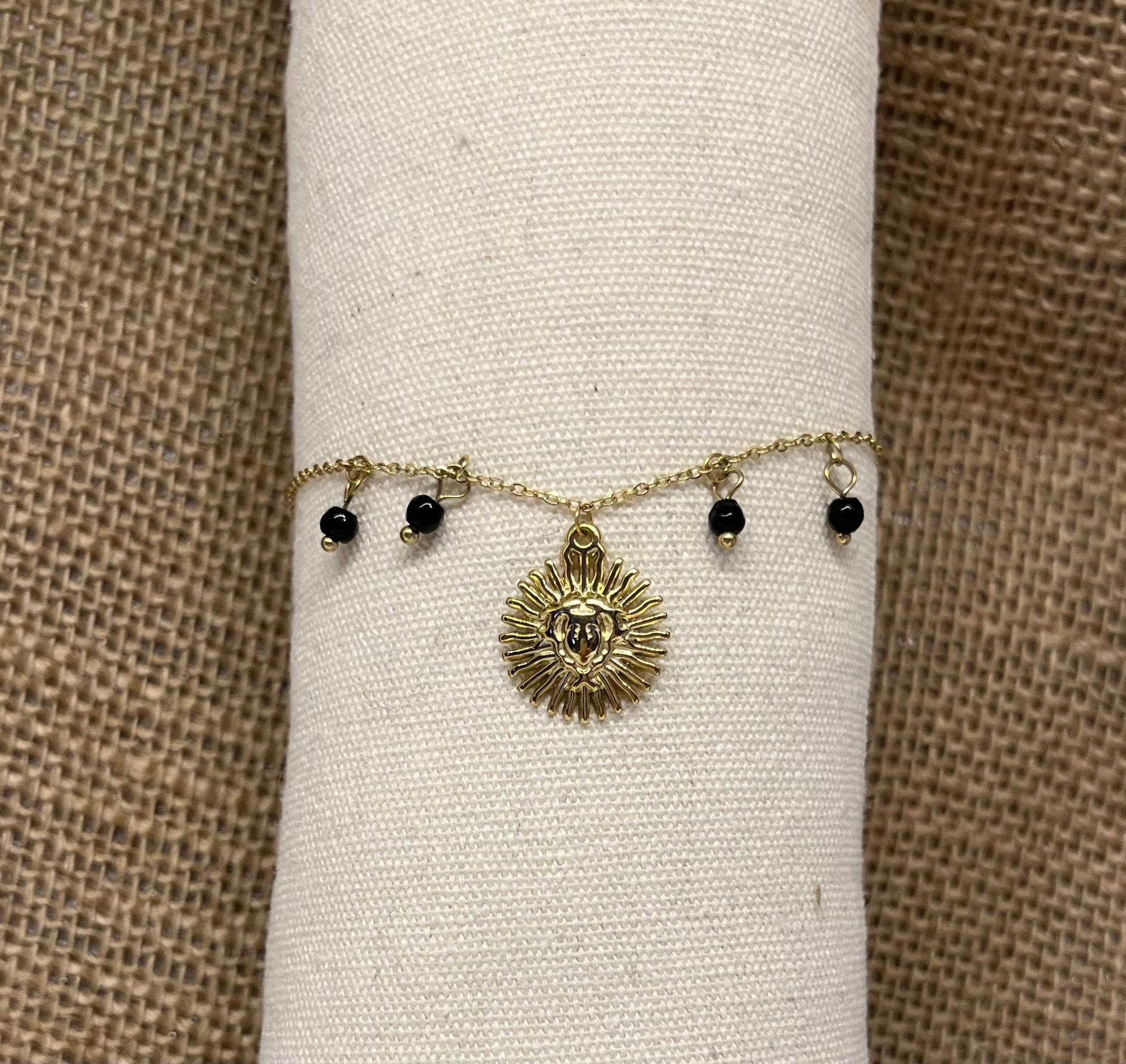 Bracelet - Soleil Or / Perles Noire