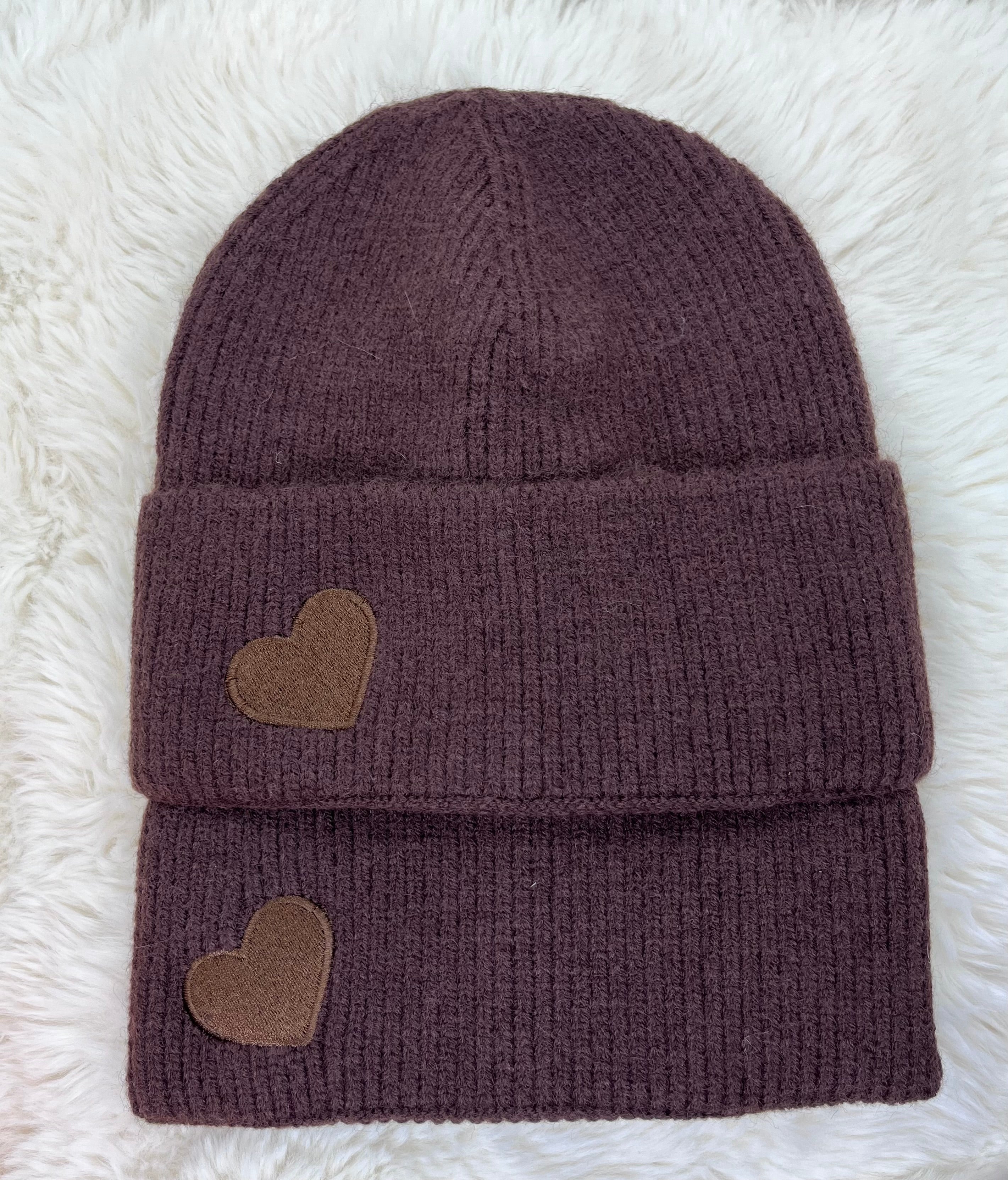 Bonnet Petit Coeur Brodé - Bordeaux