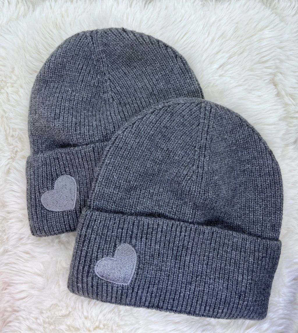 Bonnet Petit Coeur Brodé - Gris