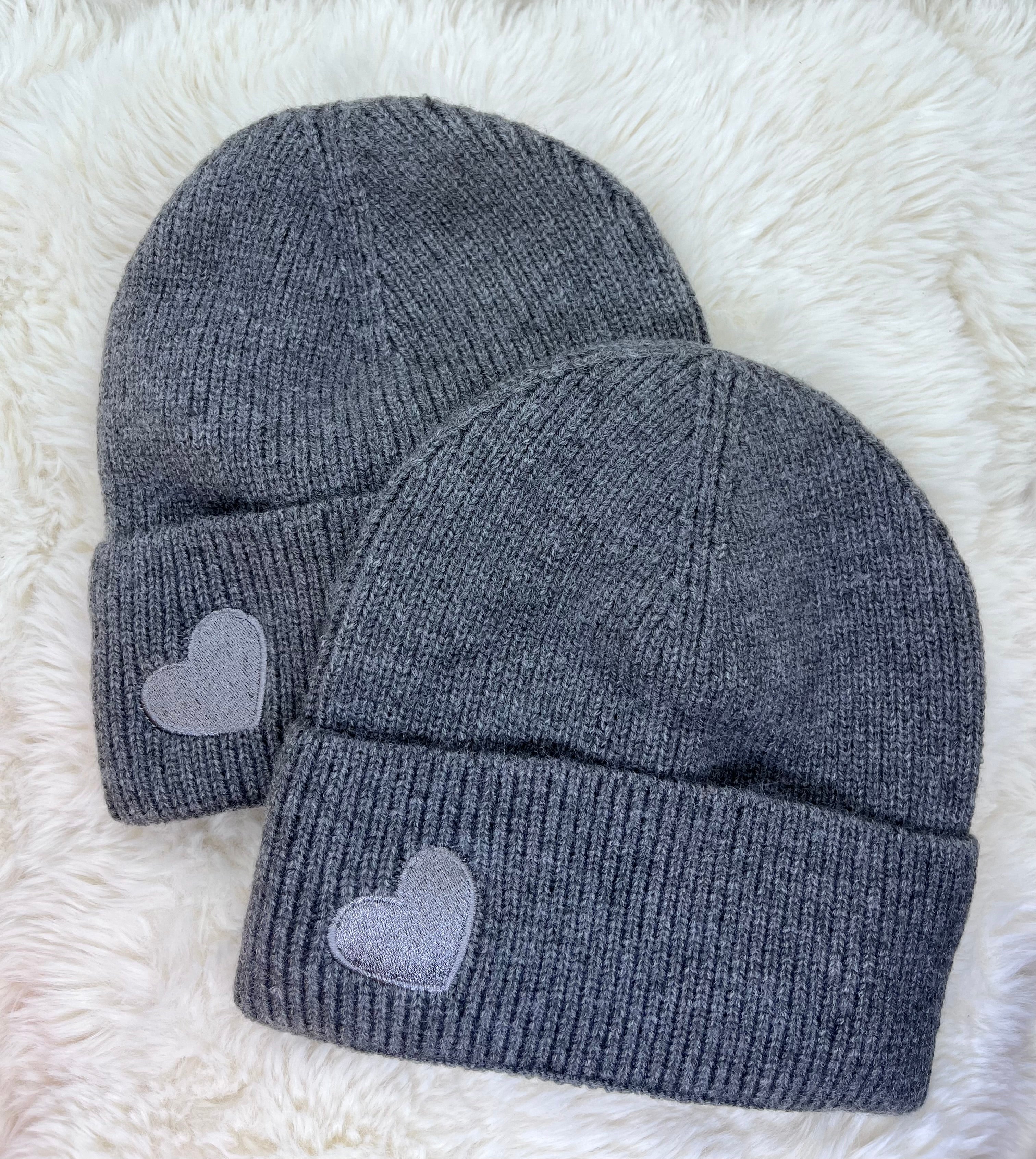 Bonnet Petit Coeur Brodé - Gris